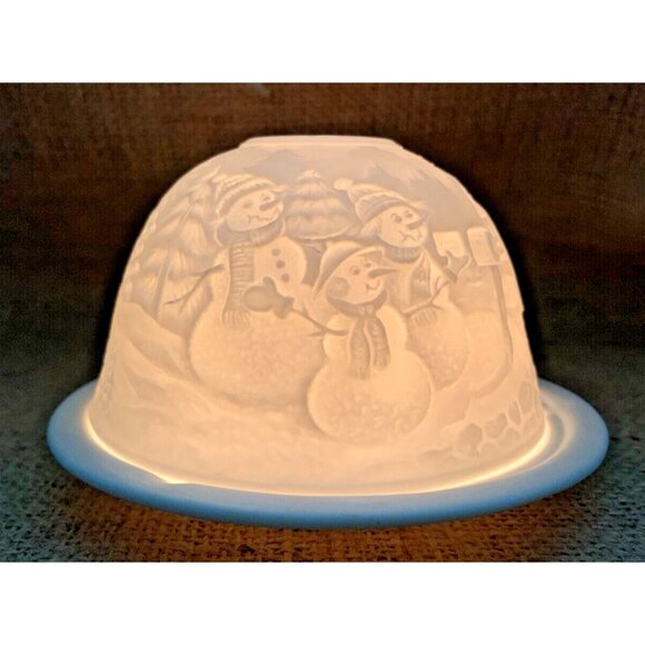 Lithopane Fairy Light Snowmen Angels Christmas Winter Scene by Seagull - Picture 1 of 16